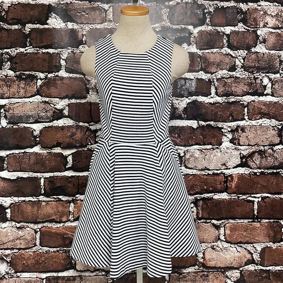 Club Monaco Dress A-Line Sleeveless Striped Blue Size 2 - Picture 4 of 15